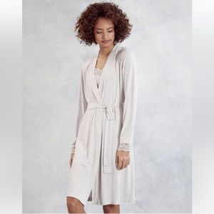 White Company lace-trim robe, light grey, size S